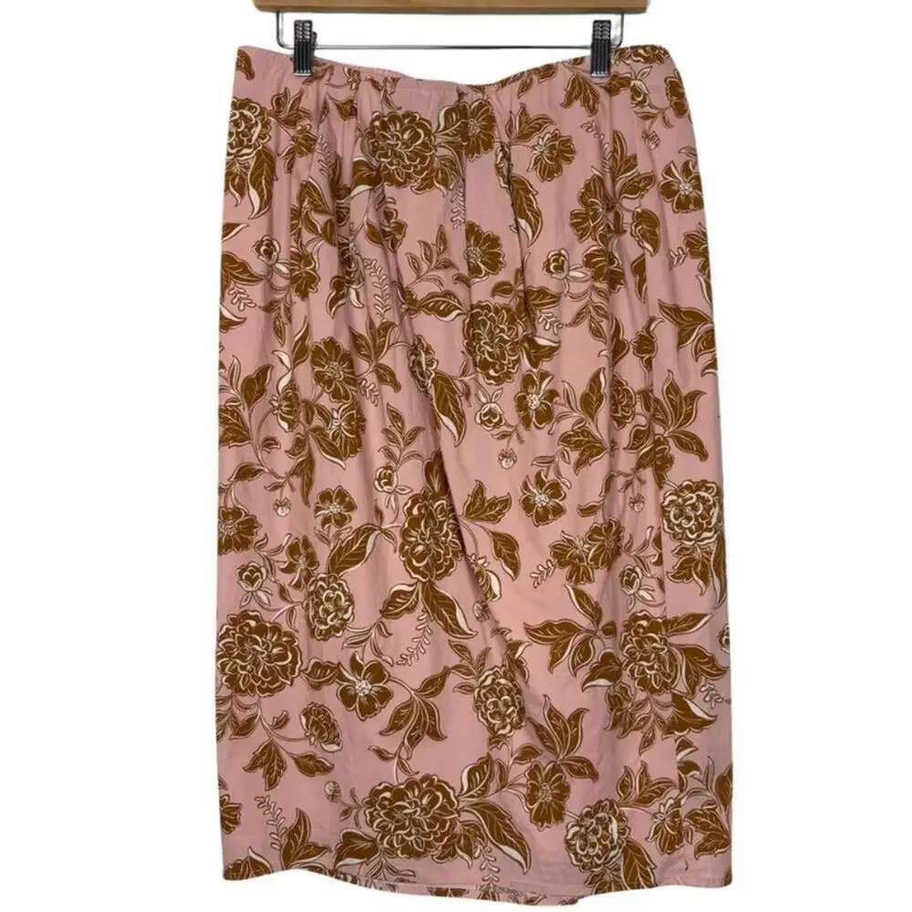NWT Lane Bryant Pink and Brown Floral Midi Skirt Size: 14 - Picture 2 of 8